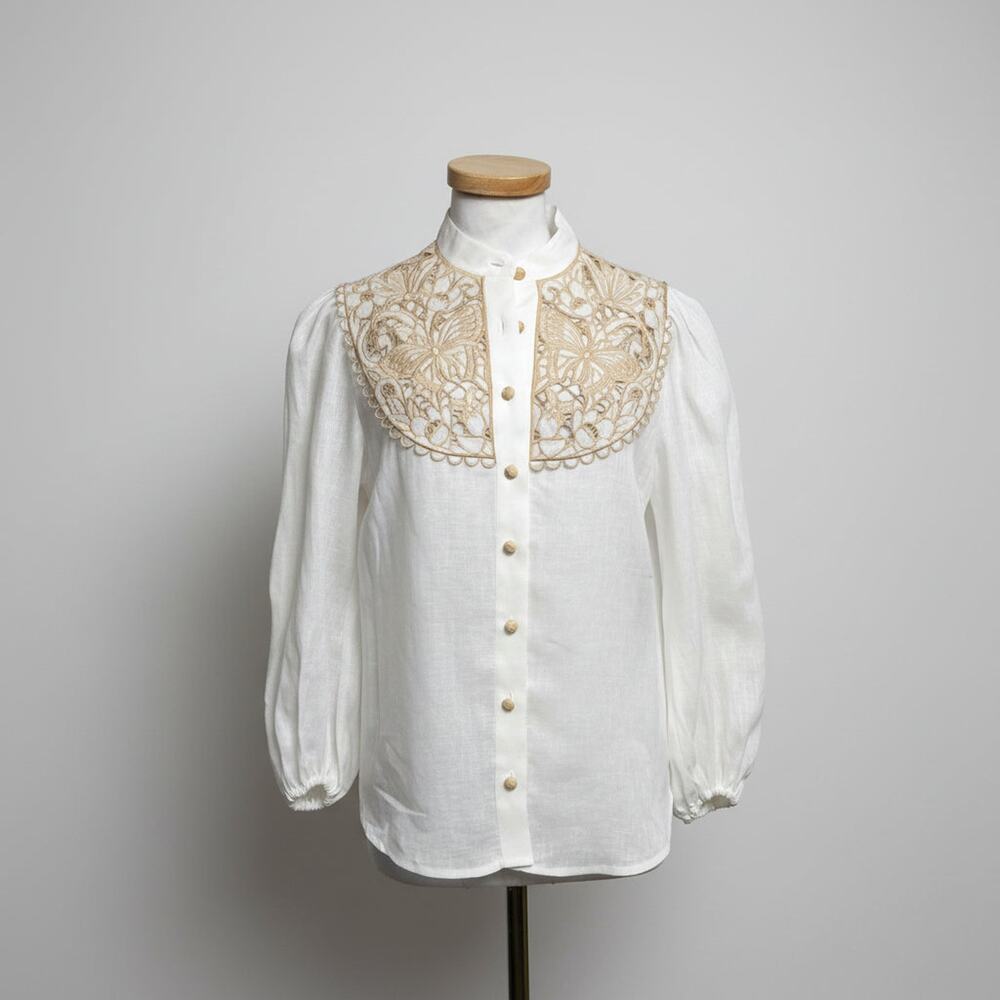 Zimmermann ivory and tan embroidered Jeannie blouse, size 6